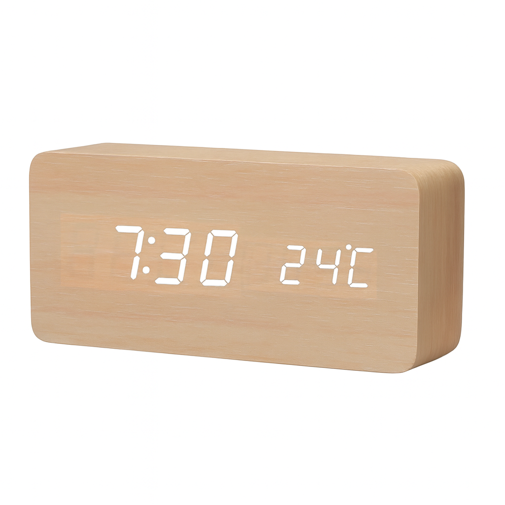 Alarm Clock Wooden Design with LED Display | Lerano