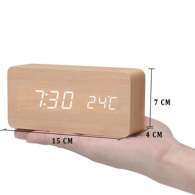 Alarm Clock Wooden Design with LED Display | Lerano