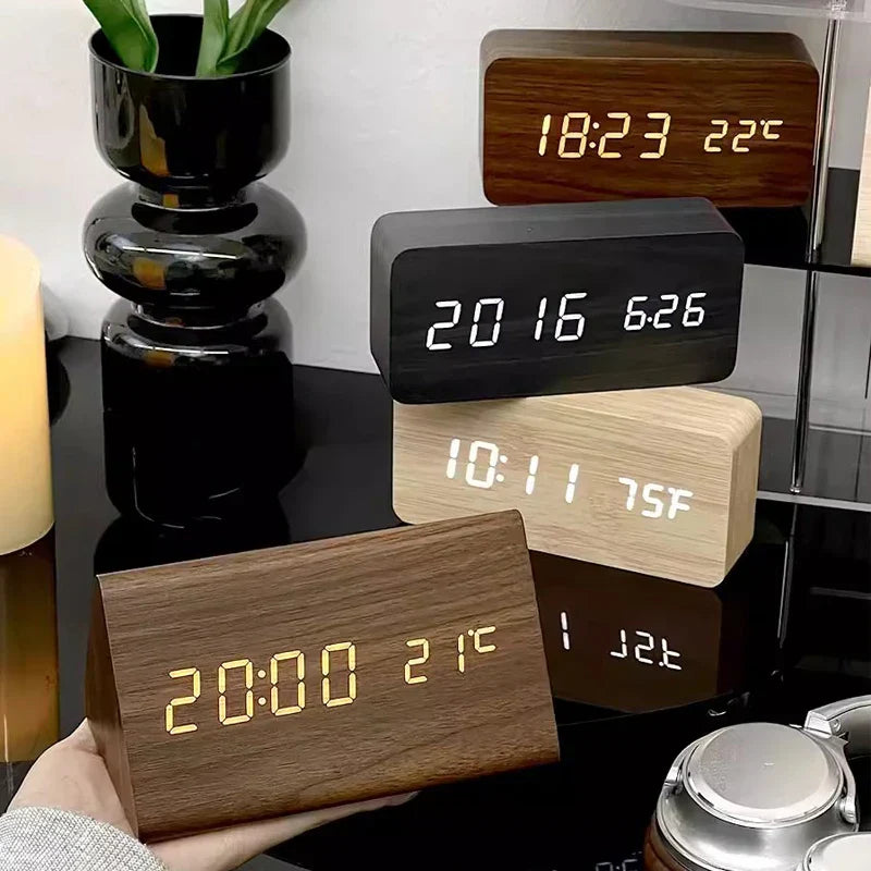 Alarm Clock Wooden Design with LED Display | Lerano