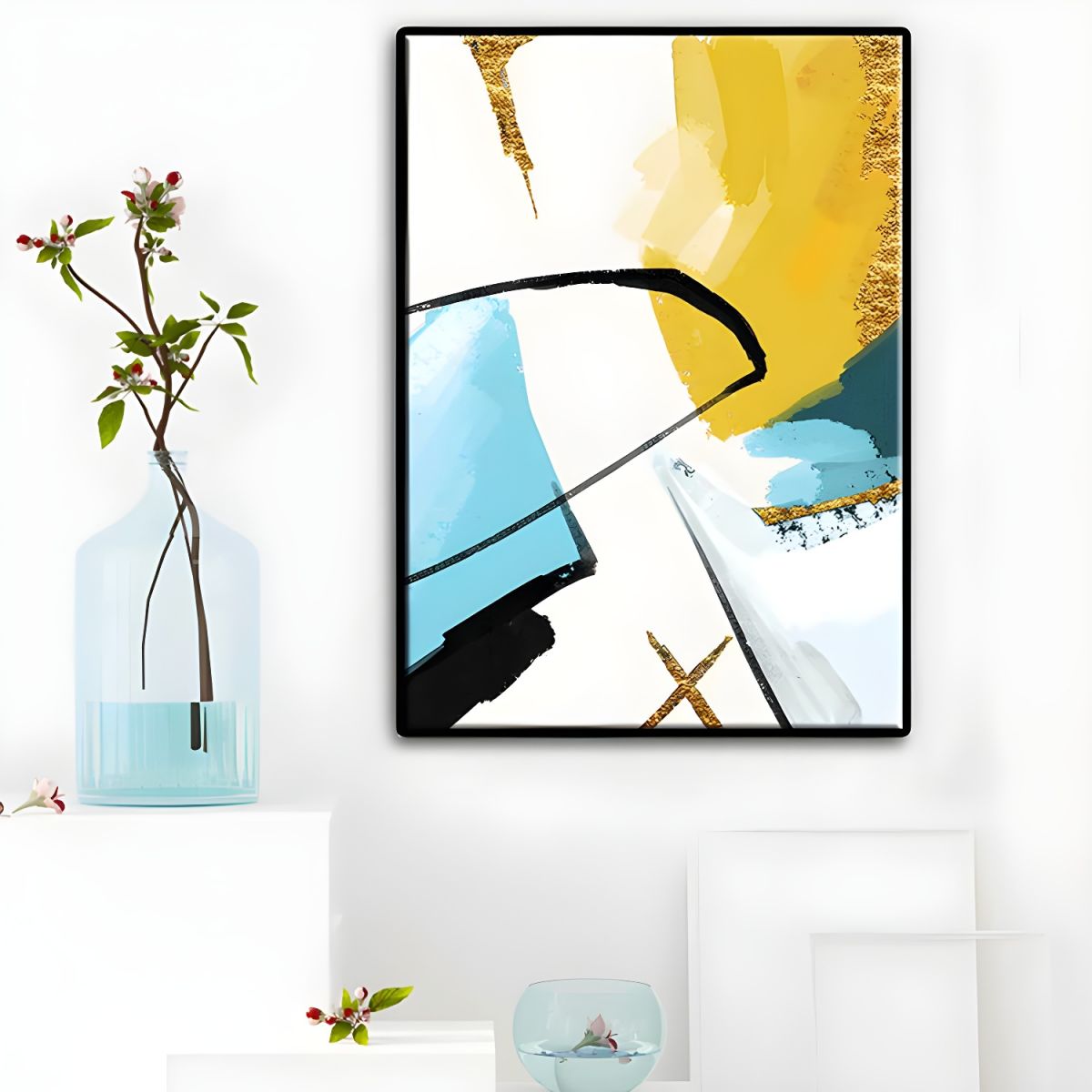Canvas Wall Art 3 Piece Set Yellow Teal Modern | Zalvero