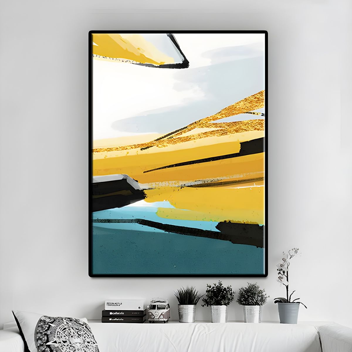 Canvas Wall Art 3 Piece Set Yellow Teal Modern | Zalvero