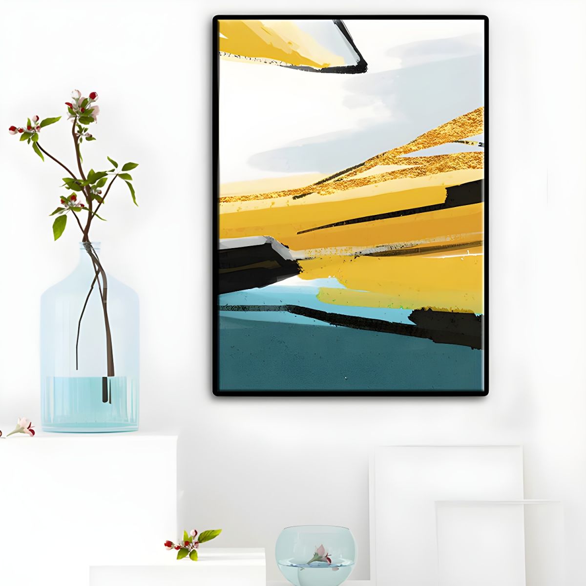 Canvas Wall Art 3 Piece Set Yellow Teal Modern | Zalvero