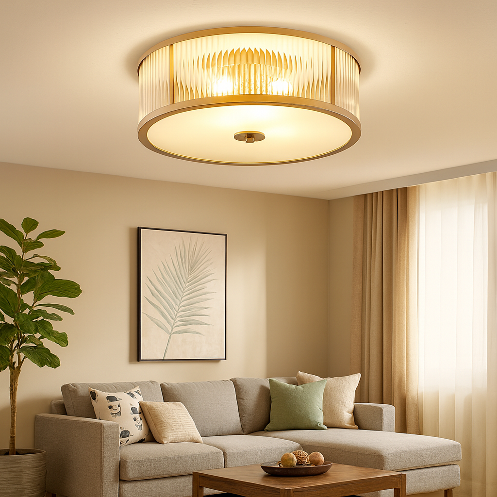Ceiling Light Brass Finish Vintage Frosted Glass Shade | Alviora