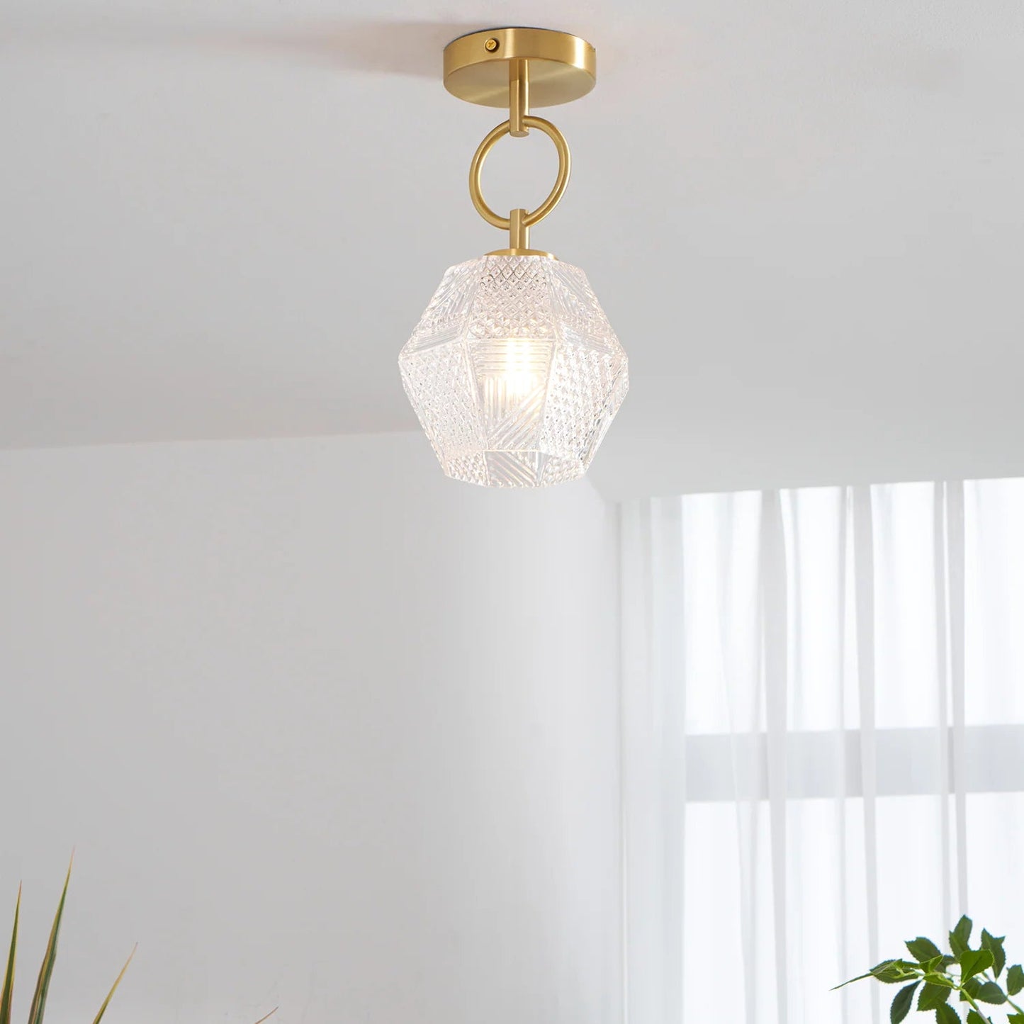 Ceiling Light Brass Glass in Art Deco Style | Ralsera