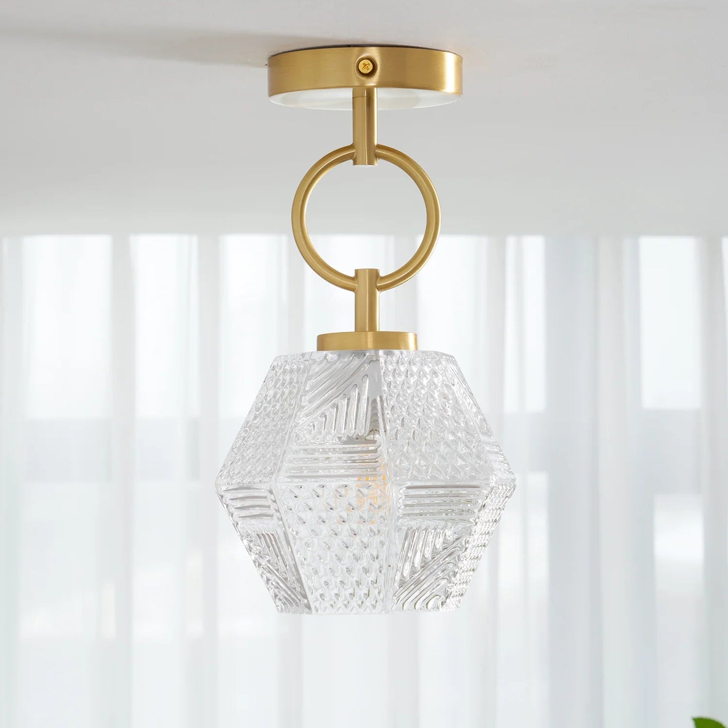 Ceiling Light Brass Glass in Art Deco Style | Ralsera