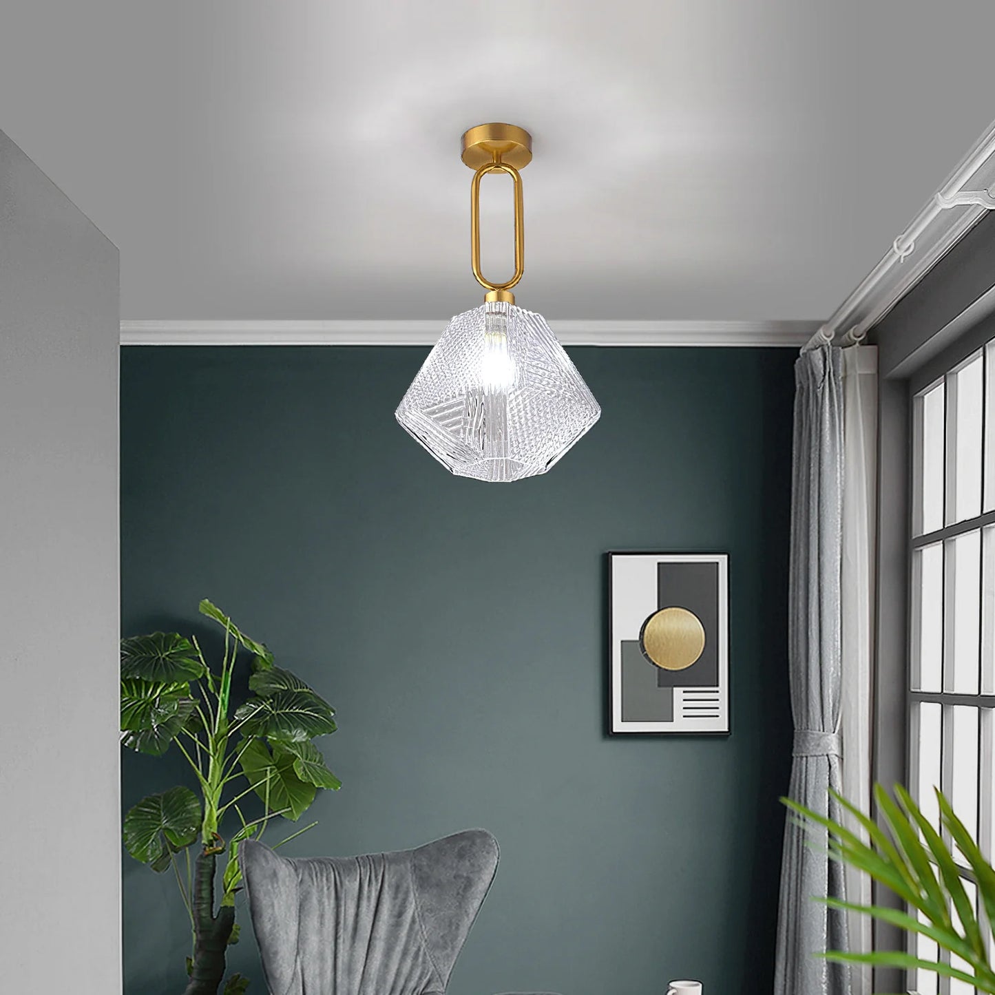 Ceiling Light Brass Glass in Art Deco Style | Ralsera