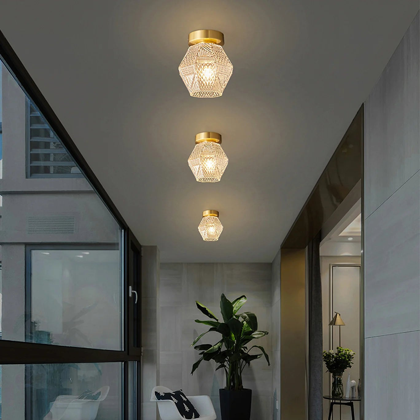 Ceiling Light Brass Glass in Art Deco Style | Ralsera