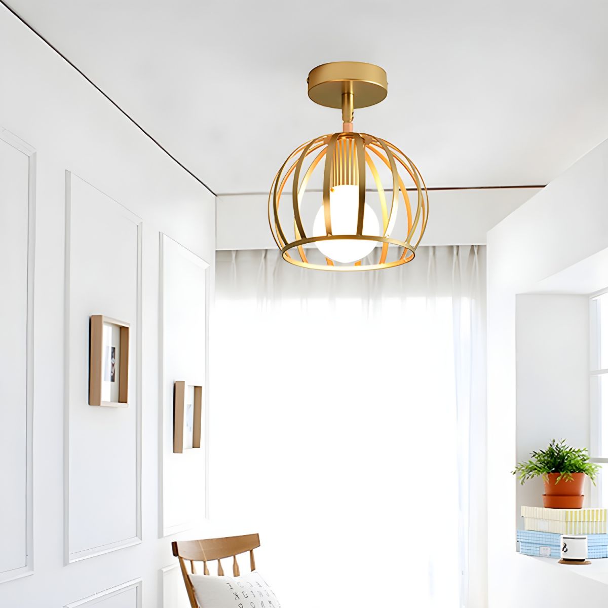 Ceiling Light Brass Wire Frame Industrial Semi Flush | Bravira
