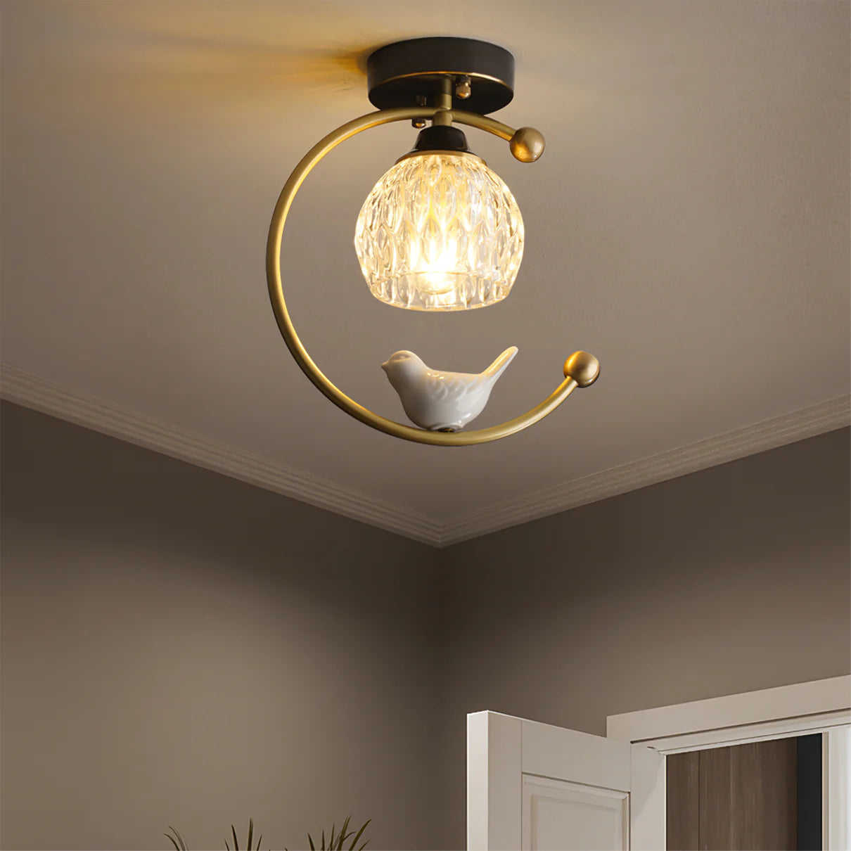 Ceiling Light Brass with Ceramic Bird Modern Style | Avinor
