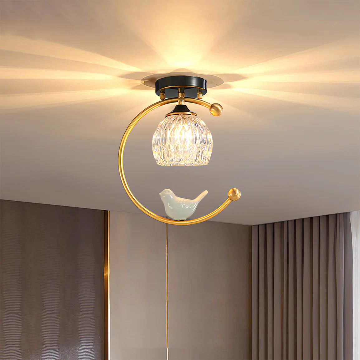 Ceiling Light Brass with Ceramic Bird Modern Style | Avinor