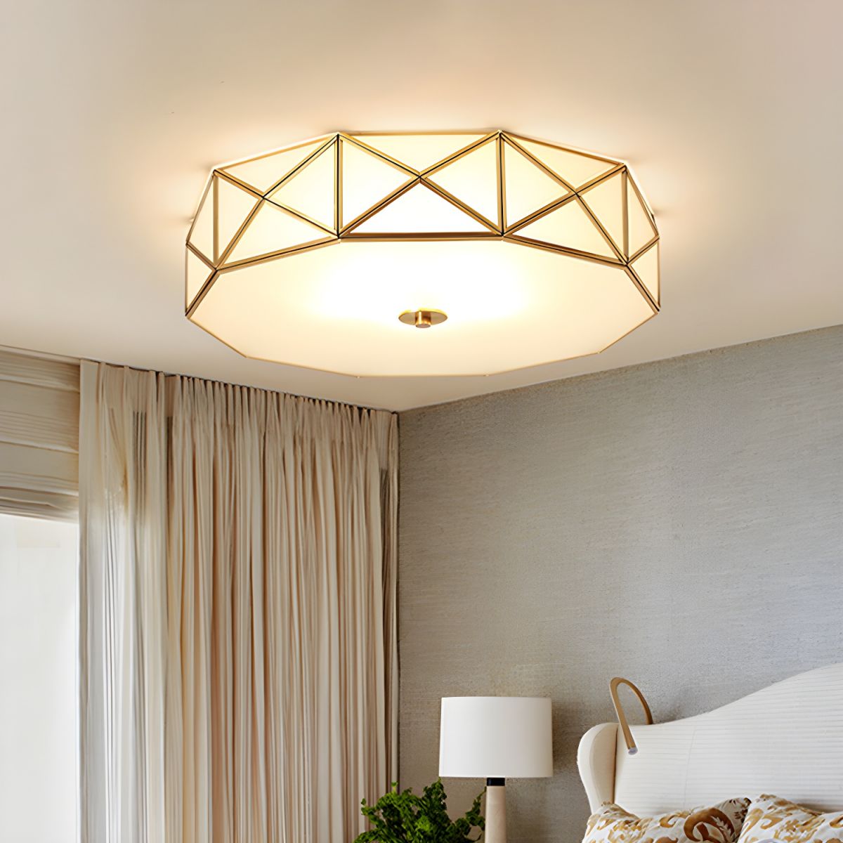 Ceiling Light Drum Frosted Glass Vintage Brass 3-Light | Colvian