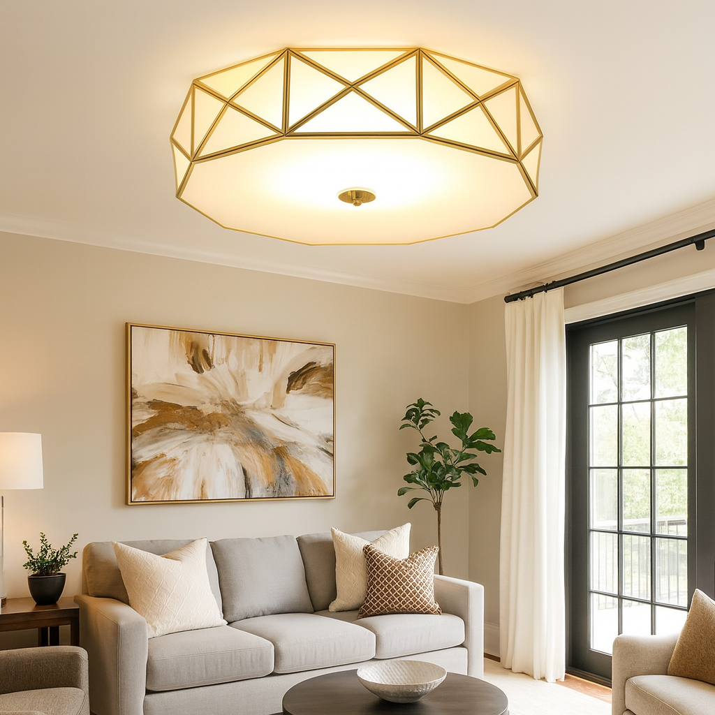 Ceiling Light Drum Frosted Glass Vintage Brass 3-Light | Colvian