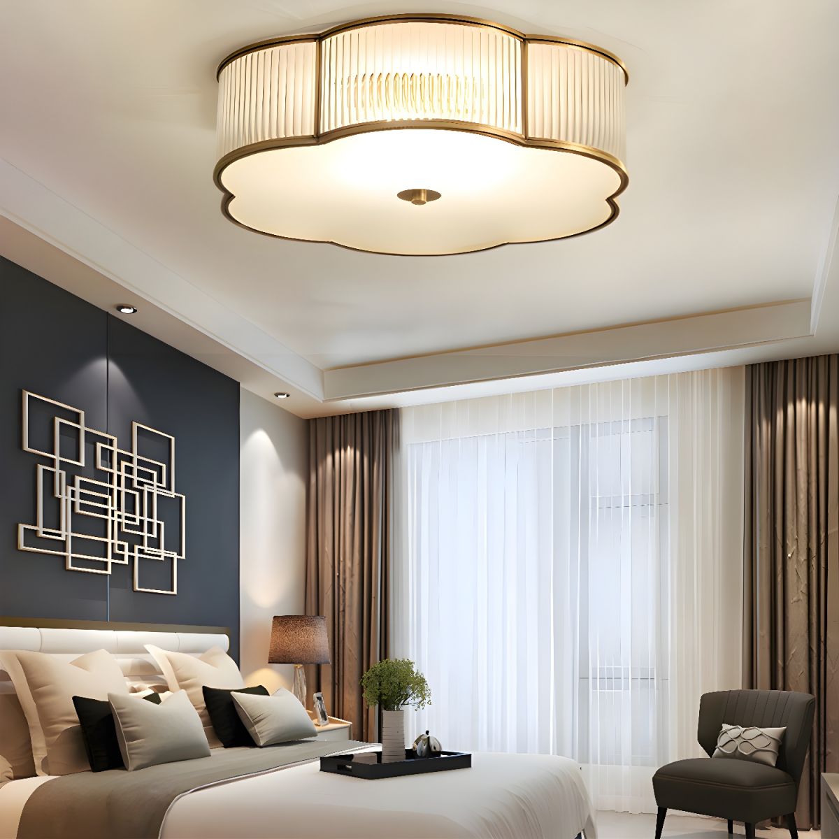 Ceiling Light Flush Mount Ribbed Glass Traditional Style | Clovira