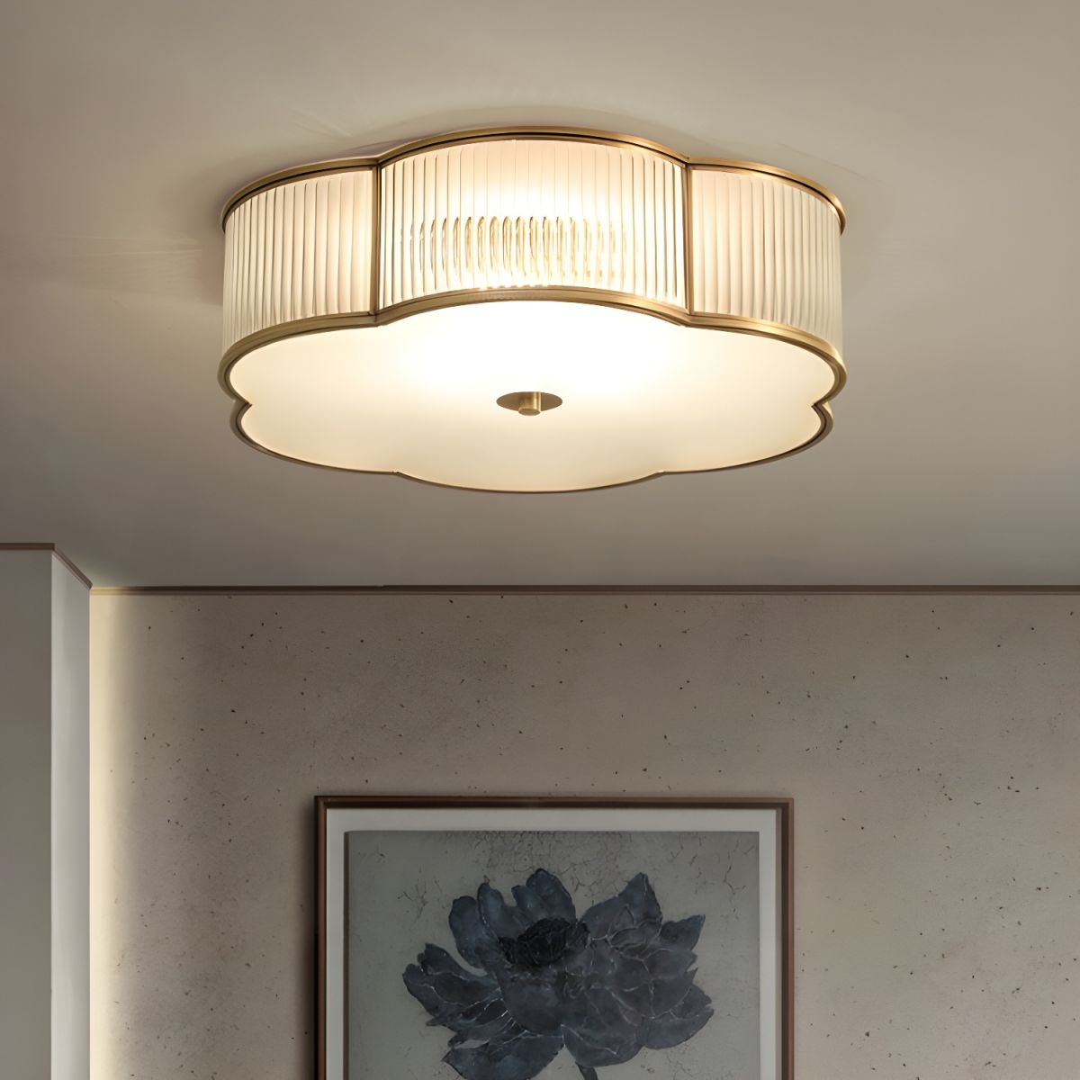 Ceiling Light Flush Mount Ribbed Glass Traditional Style | Clovira