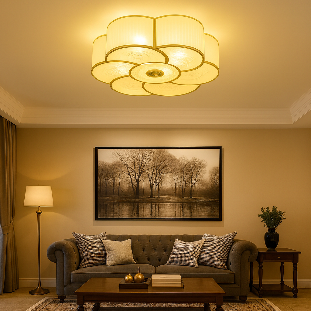 Ceiling Light Frosted Glass Flush Mount Vintage Brass | Florina