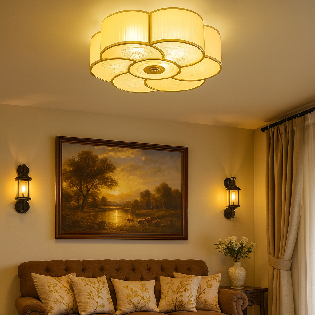 Ceiling Light Frosted Glass Flush Mount Vintage Brass | Florina