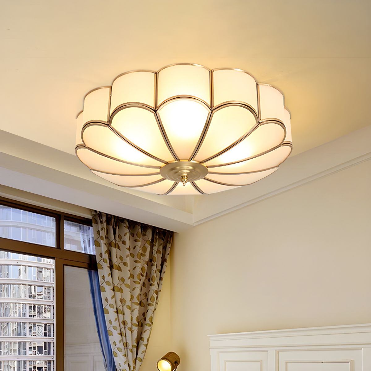 Ceiling Light Frosted Glass Vintage Brass Flush Mount | Zarivo