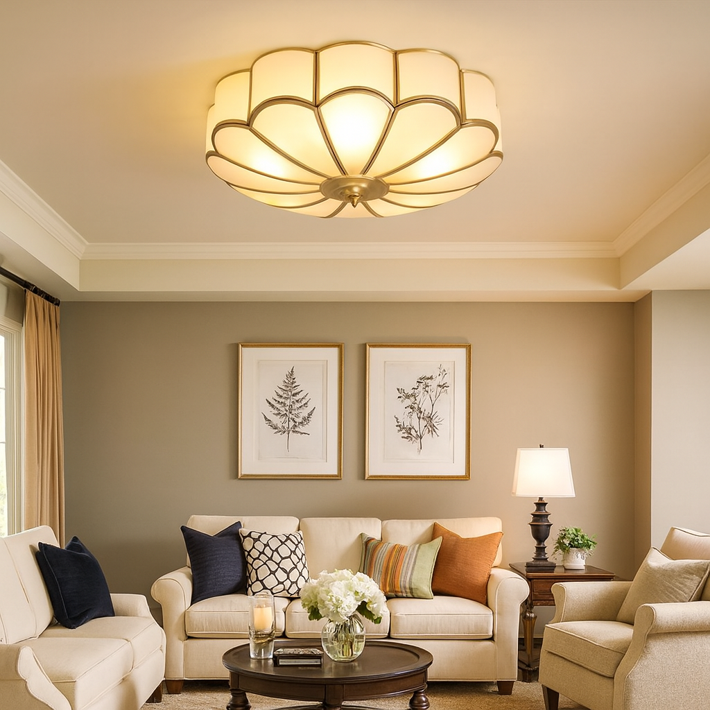 Ceiling Light Frosted Glass Vintage Brass Flush Mount | Zarivo
