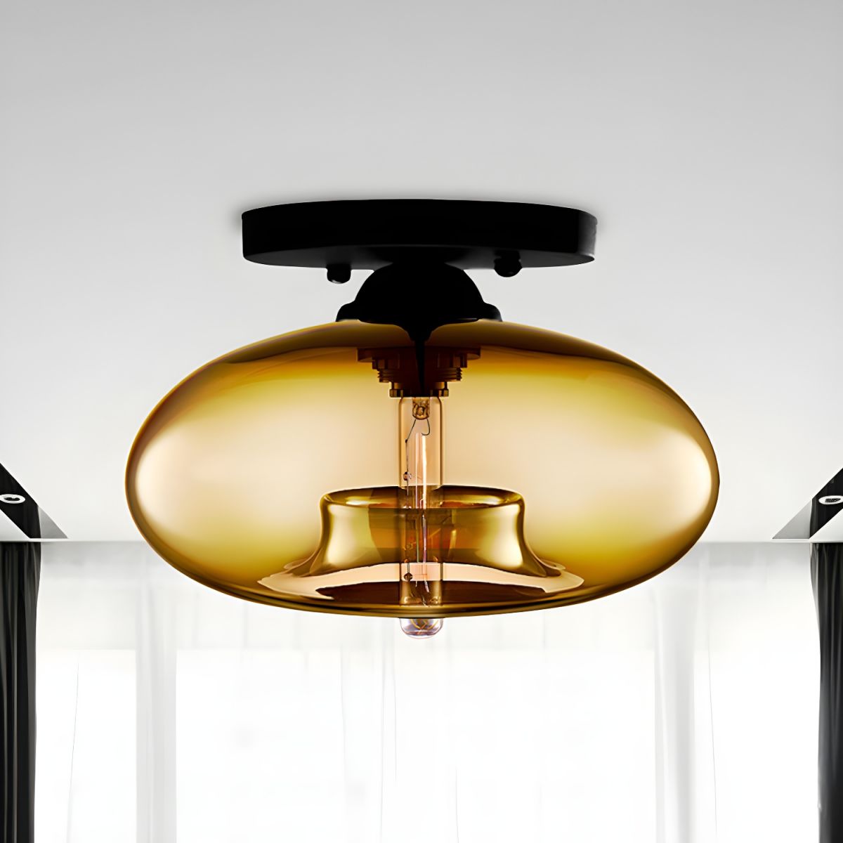 Ceiling Light Glass Oval Shade Industrial Style | Olviera