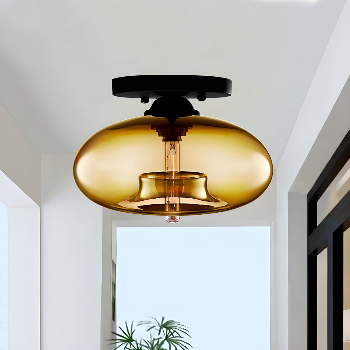 Ceiling Light Glass Oval Shade Industrial Style | Olviera