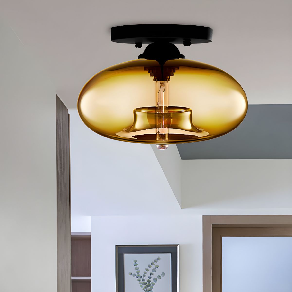 Ceiling Light Glass Oval Shade Industrial Style | Olviera
