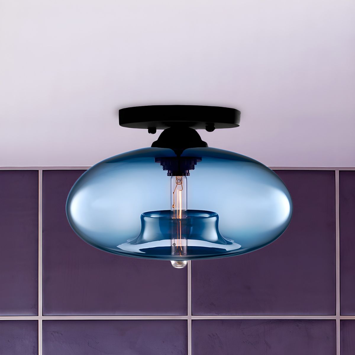 Ceiling Light Glass Oval Shade Industrial Style | Olviera