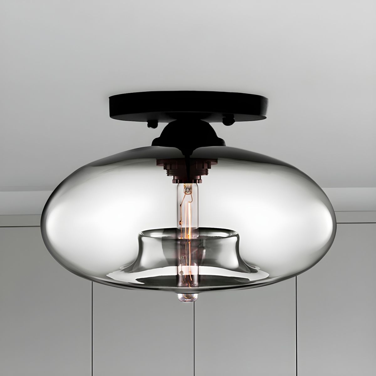 Ceiling Light Glass Oval Shade Industrial Style | Olviera
