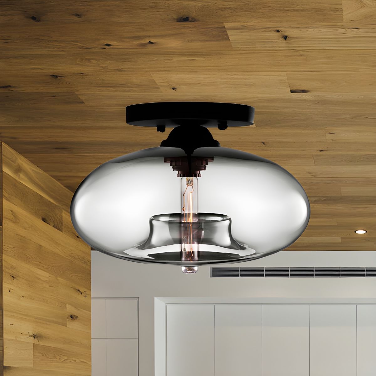 Ceiling Light Glass Oval Shade Industrial Style | Olviera