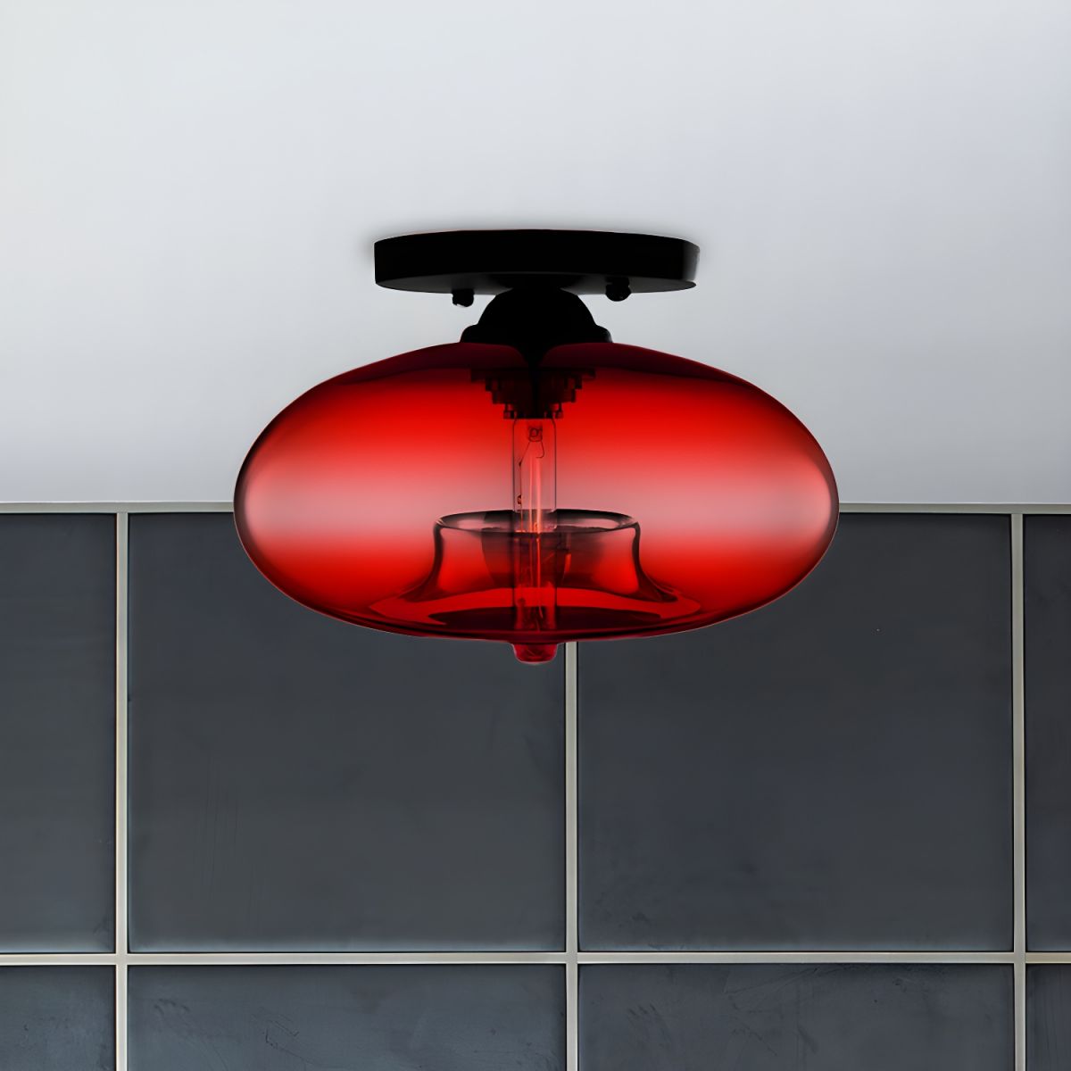 Ceiling Light Glass Oval Shade Industrial Style | Olviera