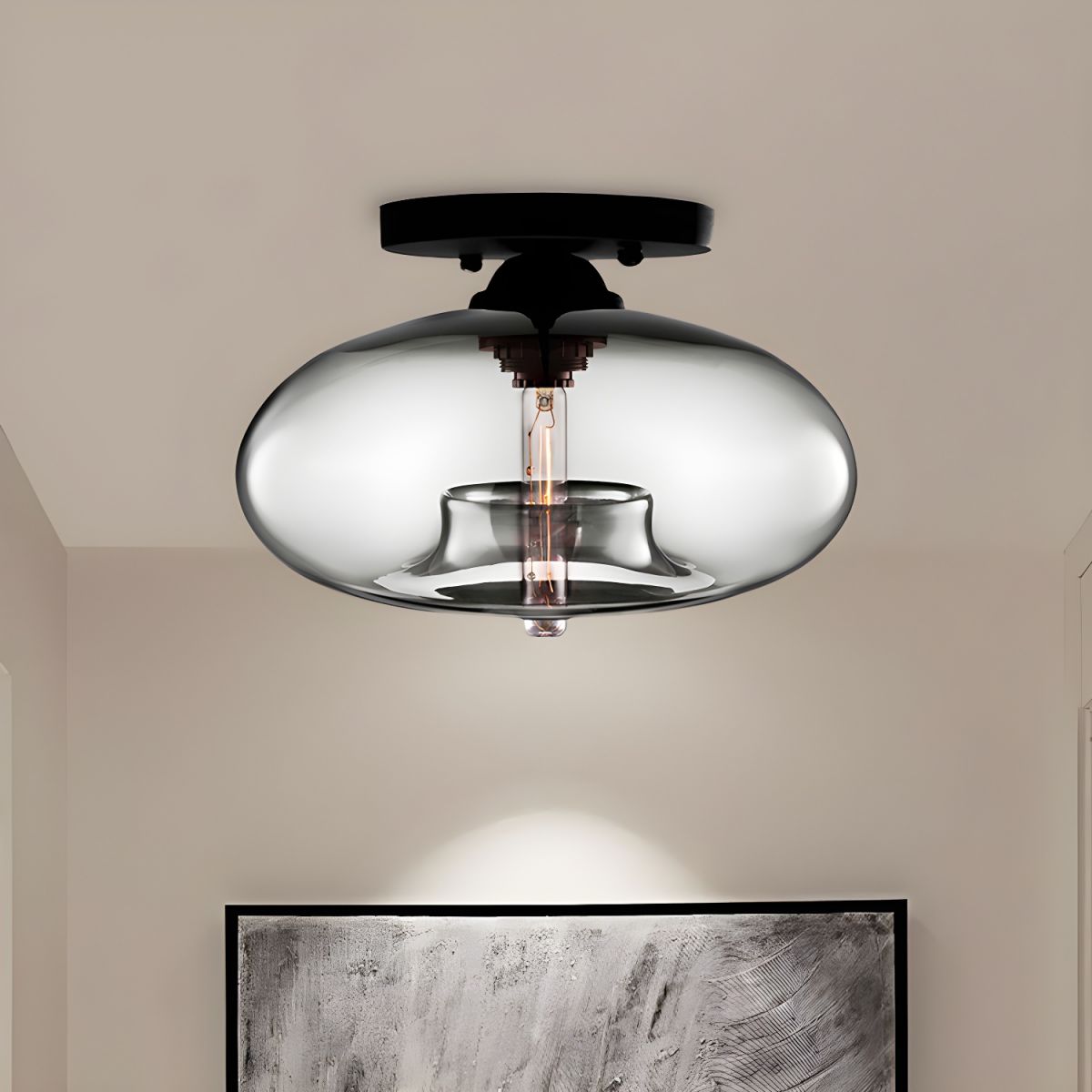 Ceiling Light Glass Oval Shade Industrial Style | Olviera