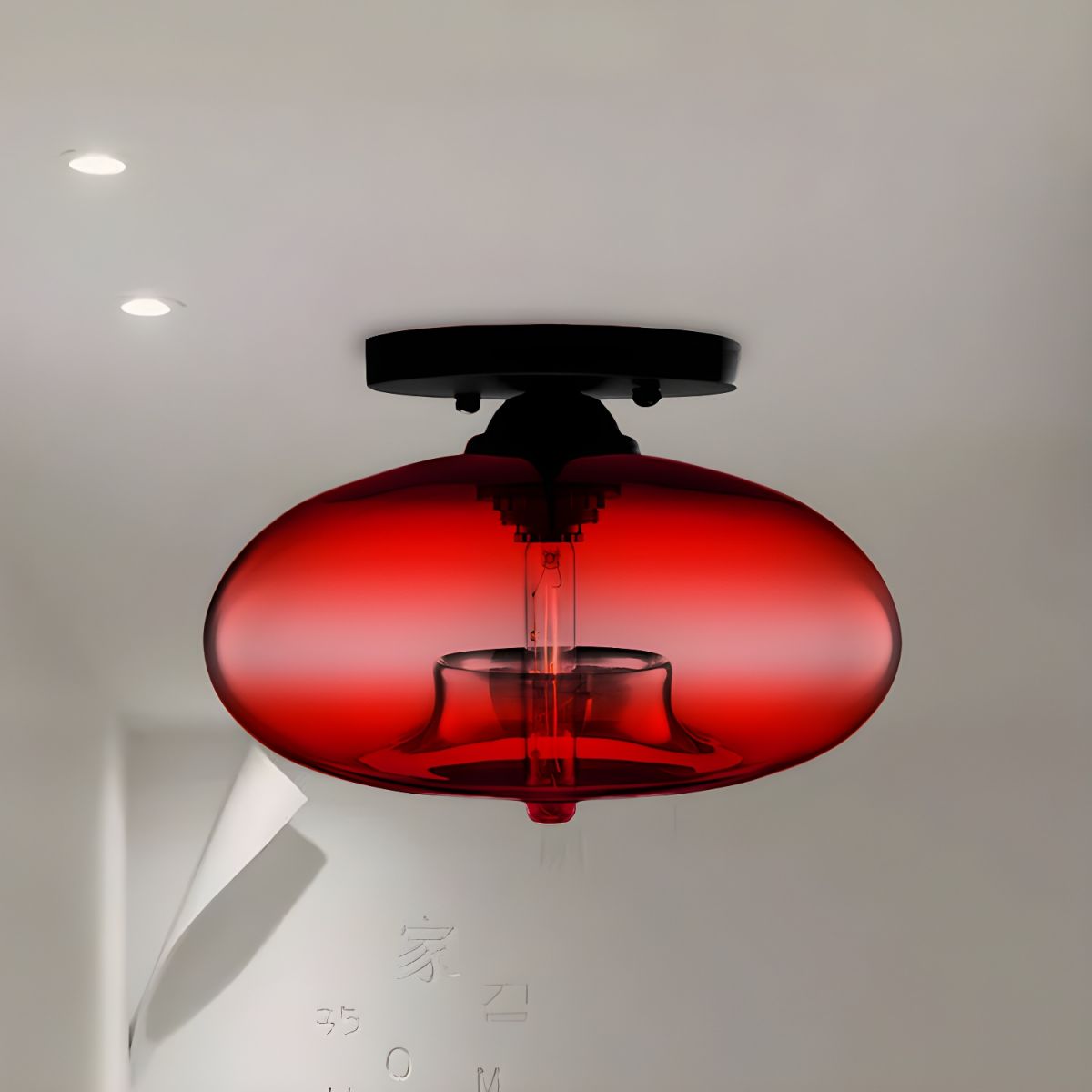Ceiling Light Glass Oval Shade Industrial Style | Olviera