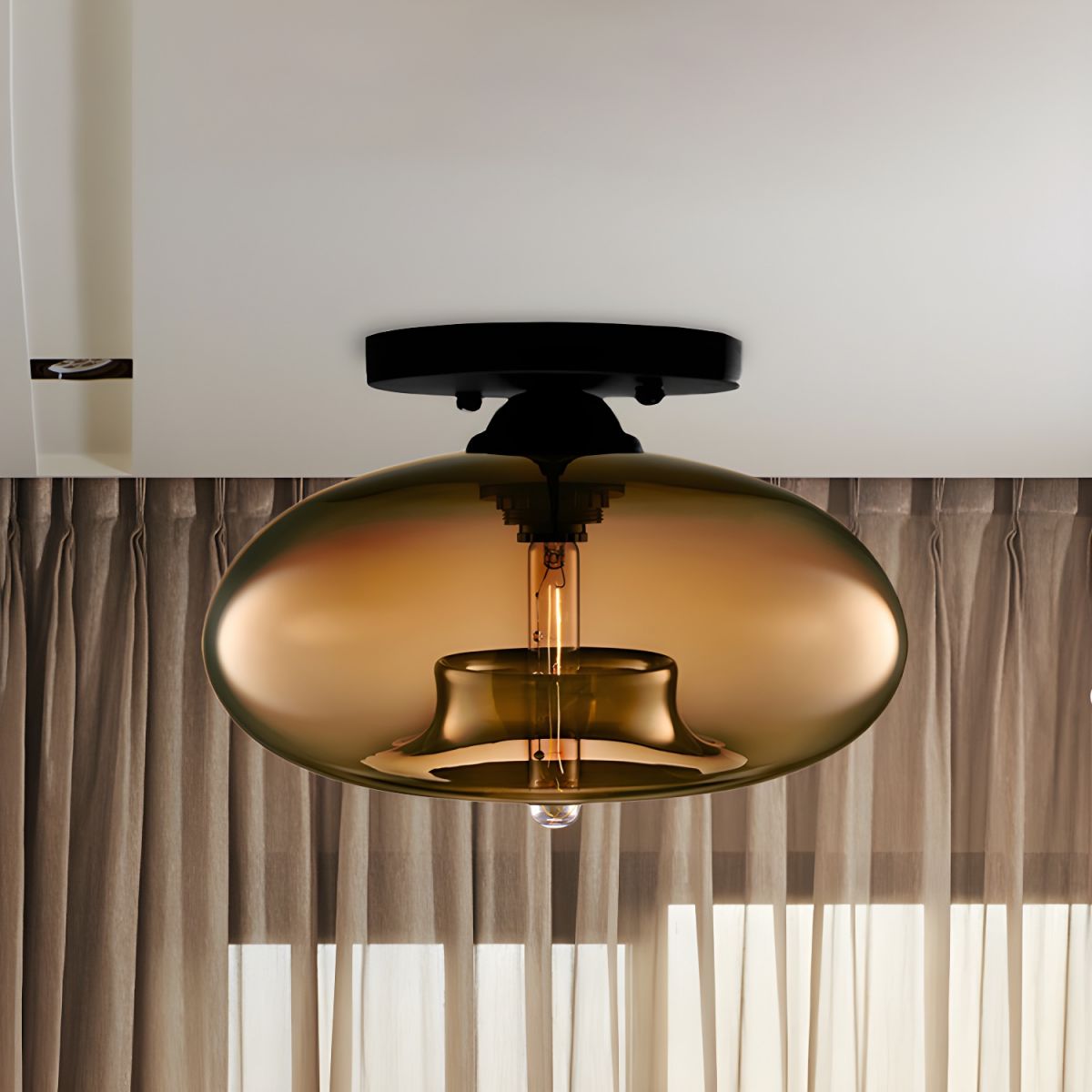 Ceiling Light Glass Oval Shade Industrial Style | Olviera
