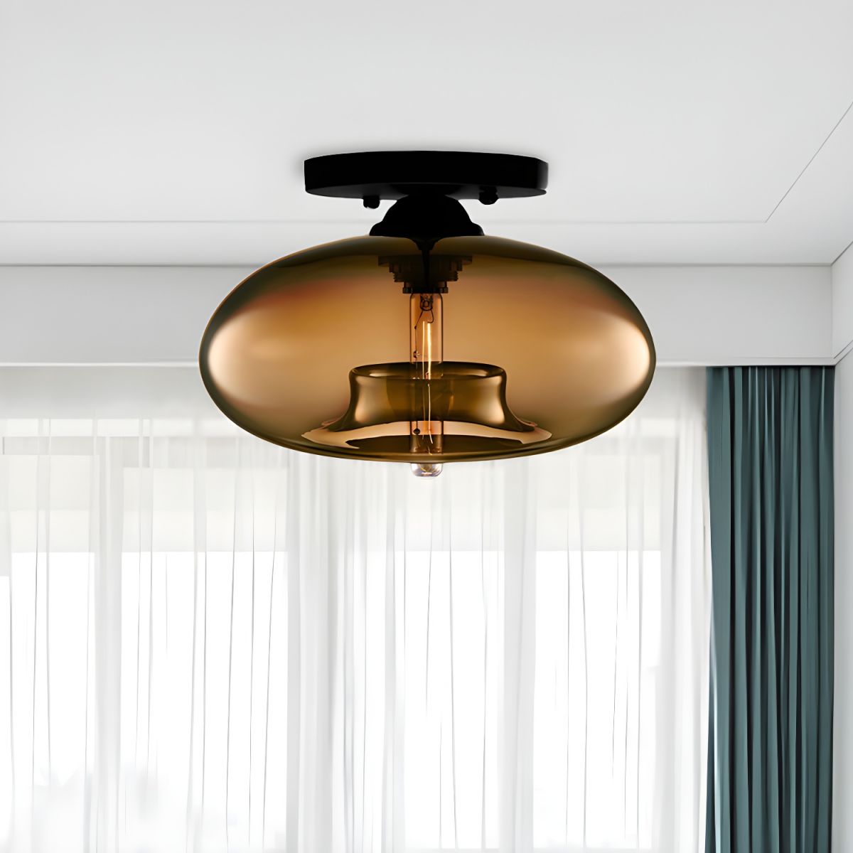 Ceiling Light Glass Oval Shade Industrial Style | Olviera