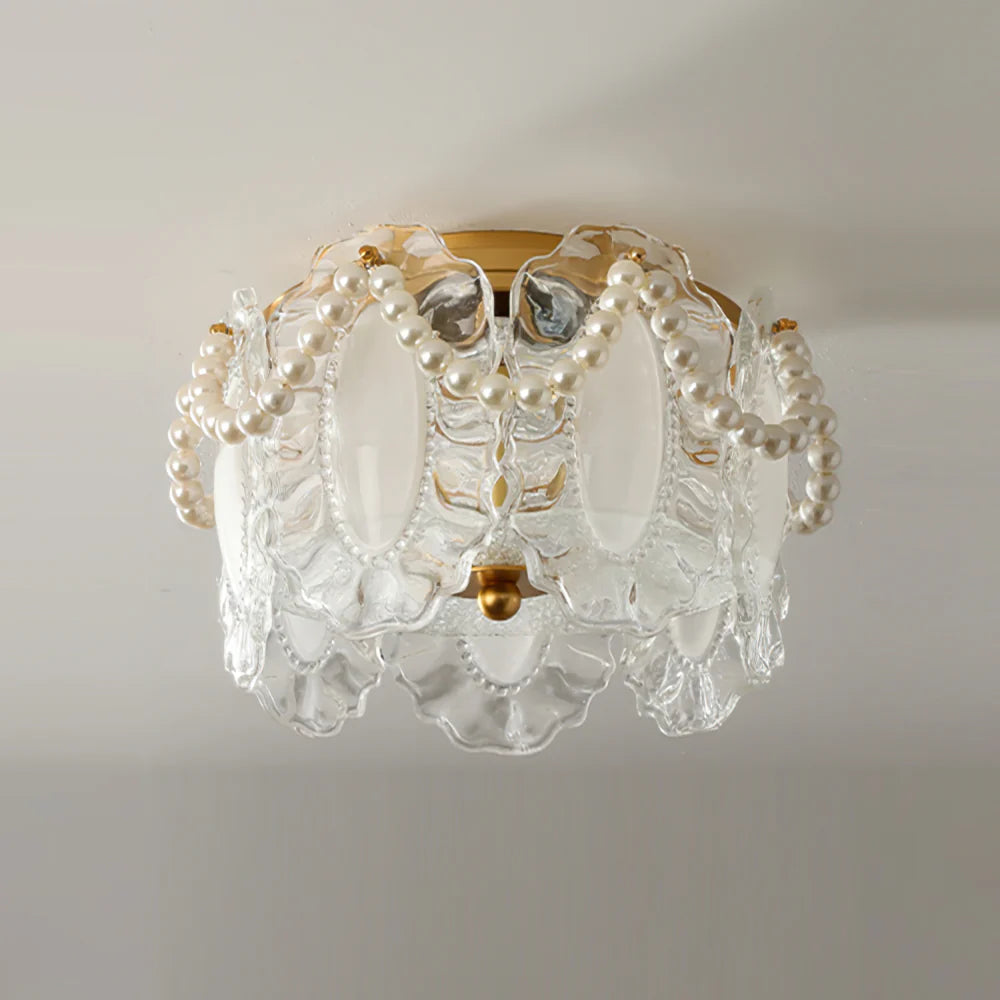 Ceiling Light Glass Petals with Pearl Detail Scandinavian Style | Perleza