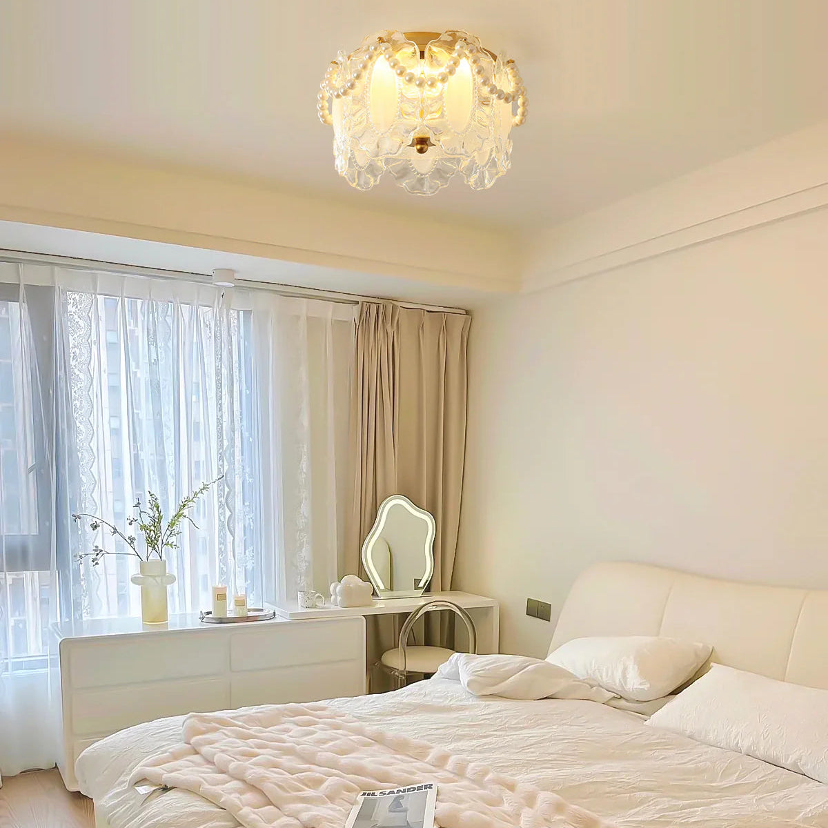 Ceiling Light Glass Petals with Pearl Detail Scandinavian Style | Perleza