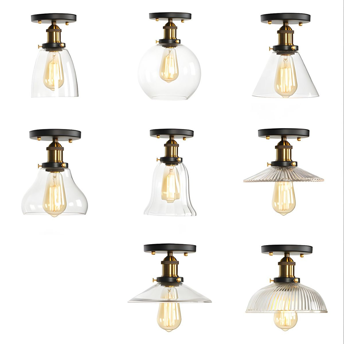 Ceiling Light Glass Semi Flush in Industrial Style | Brinora