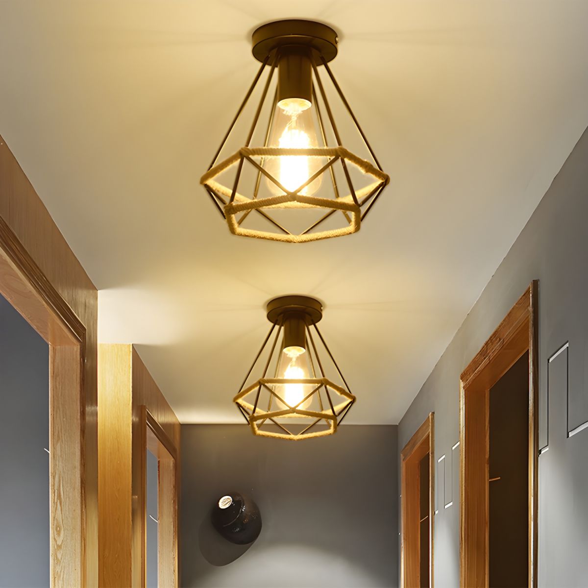 Ceiling Light Metal Rope Diamond Industrial Style | Norevo