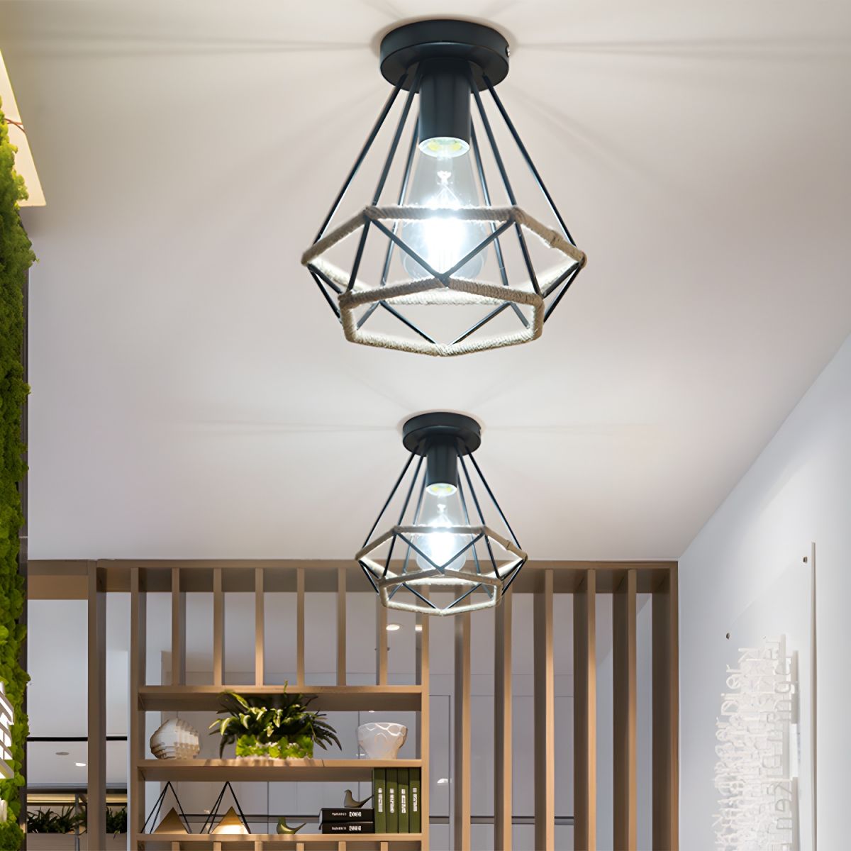 Ceiling Light Metal Rope Diamond Industrial Style | Norevo