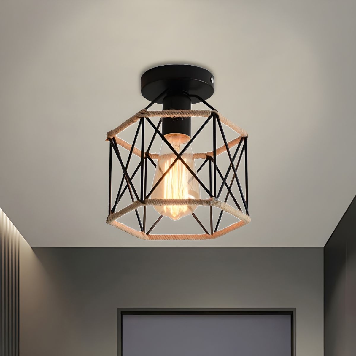 Ceiling Light Metal Rope Hexagon Industrial Style | Norvik