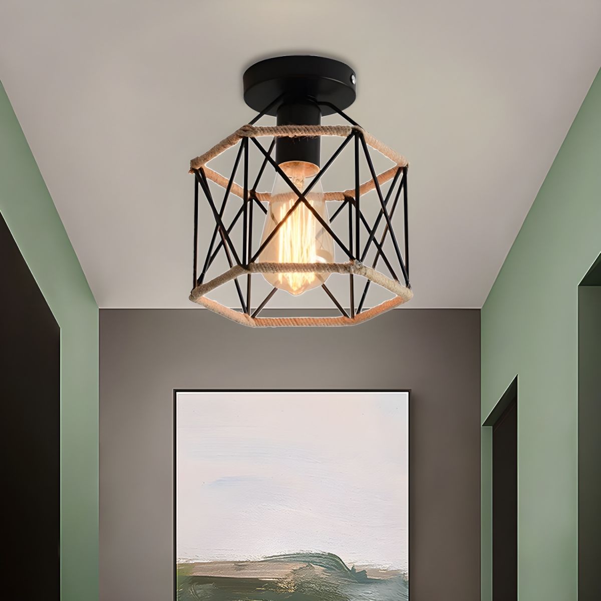 Ceiling Light Metal Rope Hexagon Industrial Style | Norvik