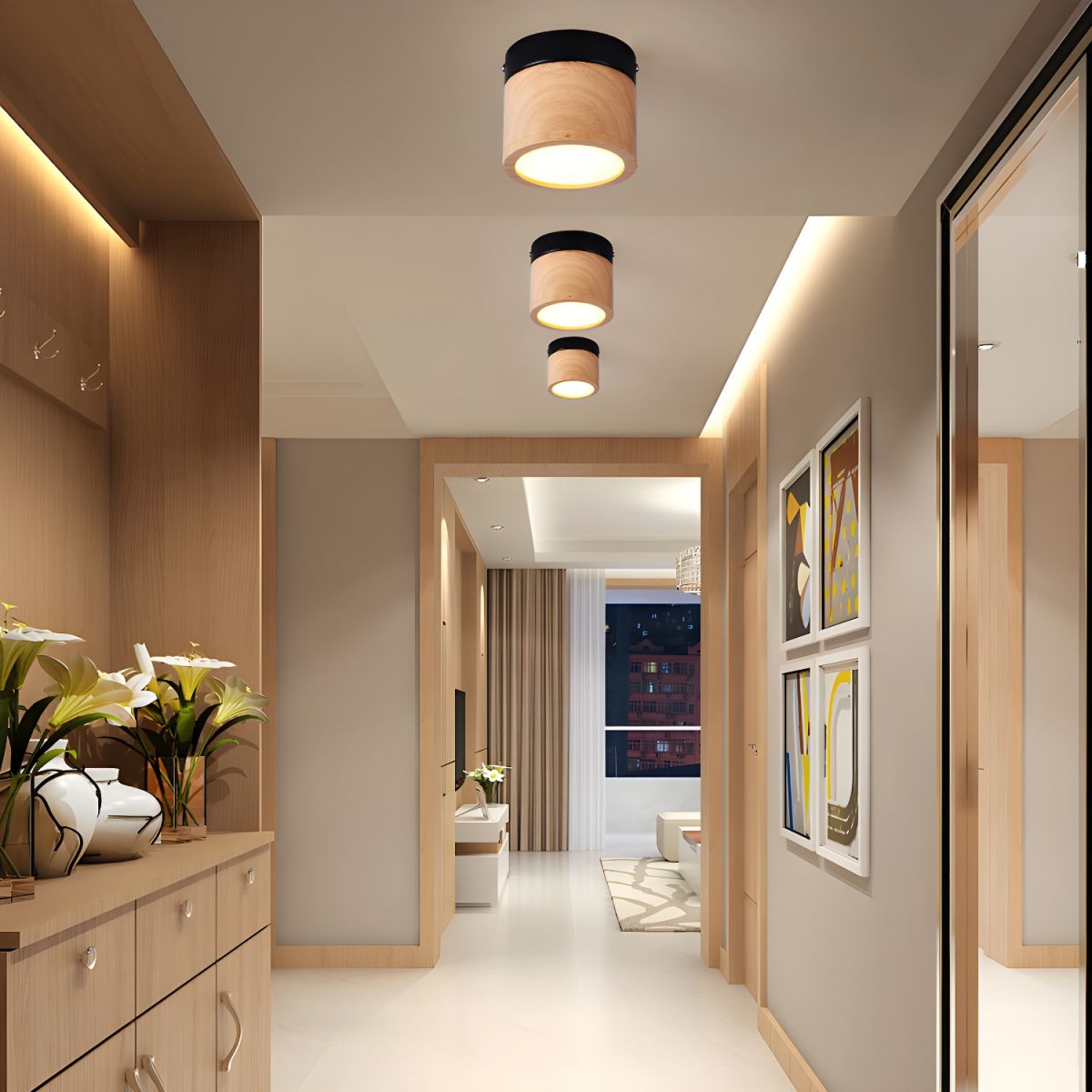 Ceiling Light Nordic Wood Shade Flush Mount | Orrana