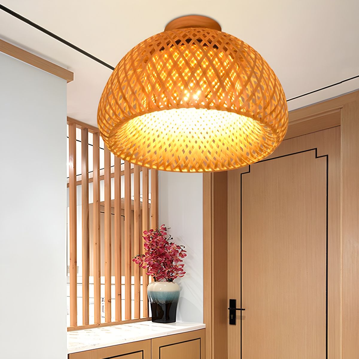 Ceiling Light Rattan Semi Flush in Oriental Style | Olivan