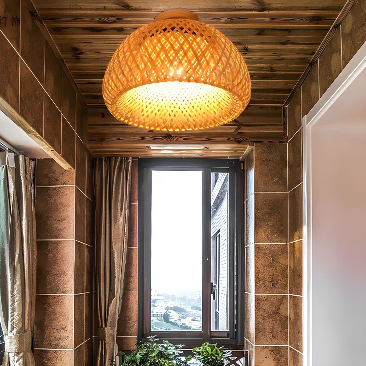 Ceiling Light Rattan Semi Flush in Oriental Style | Olivan
