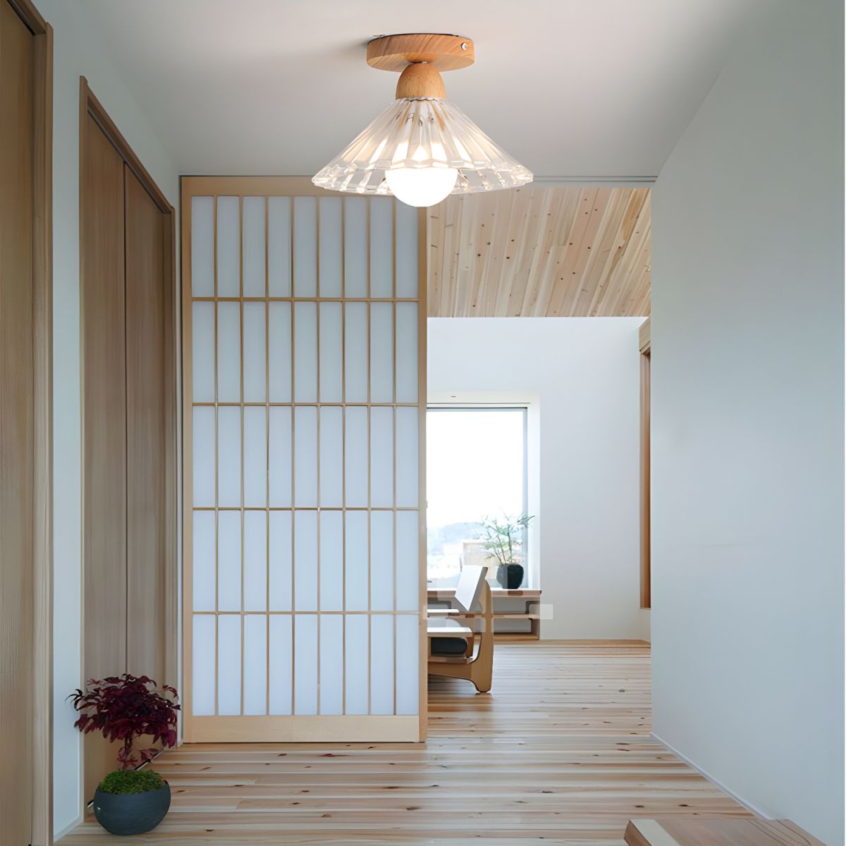 Ceiling Light Ribbed Glass Cone Nordic Style | Noreva