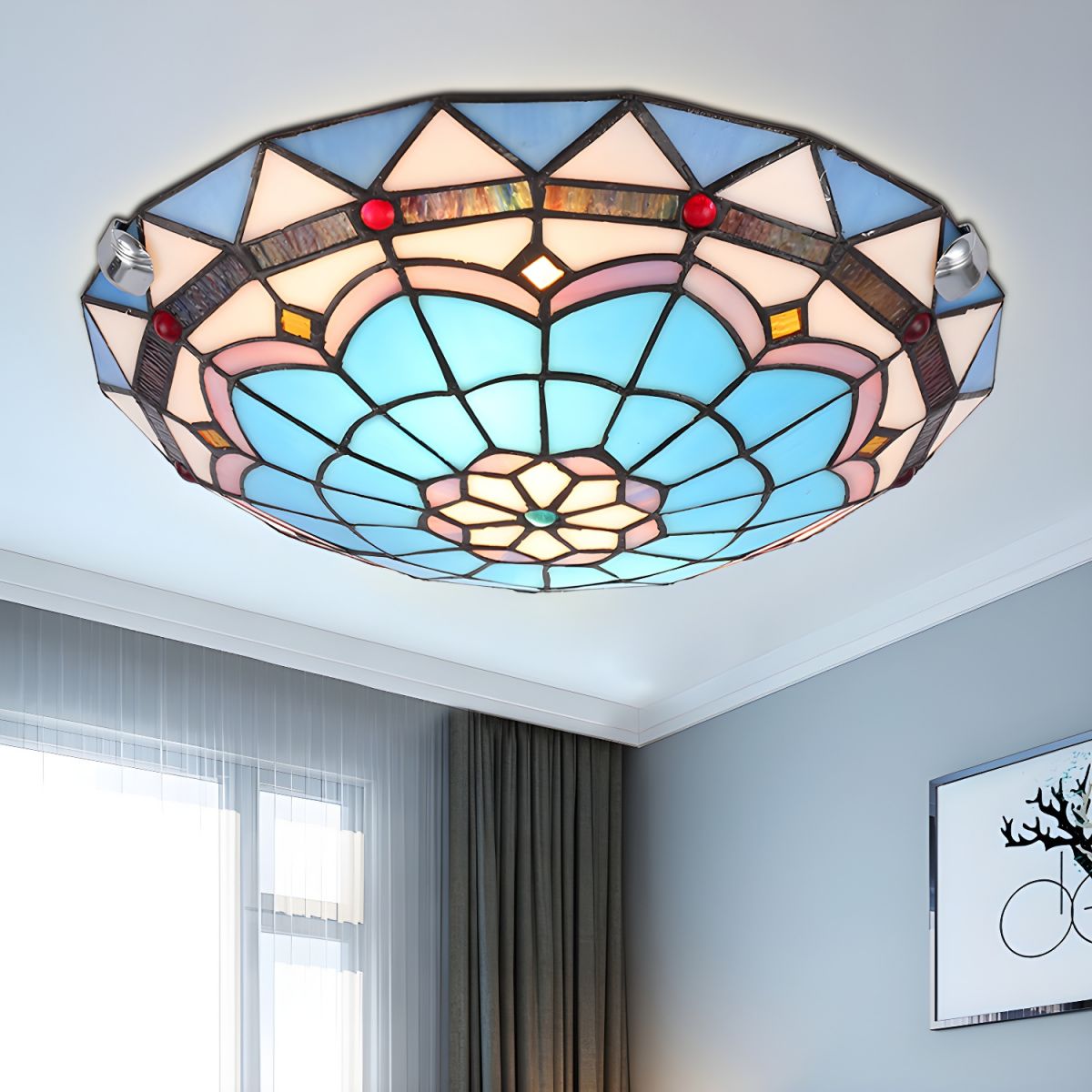 Ceiling Light Stained Glass Tiffany Flush Mount | Barovio