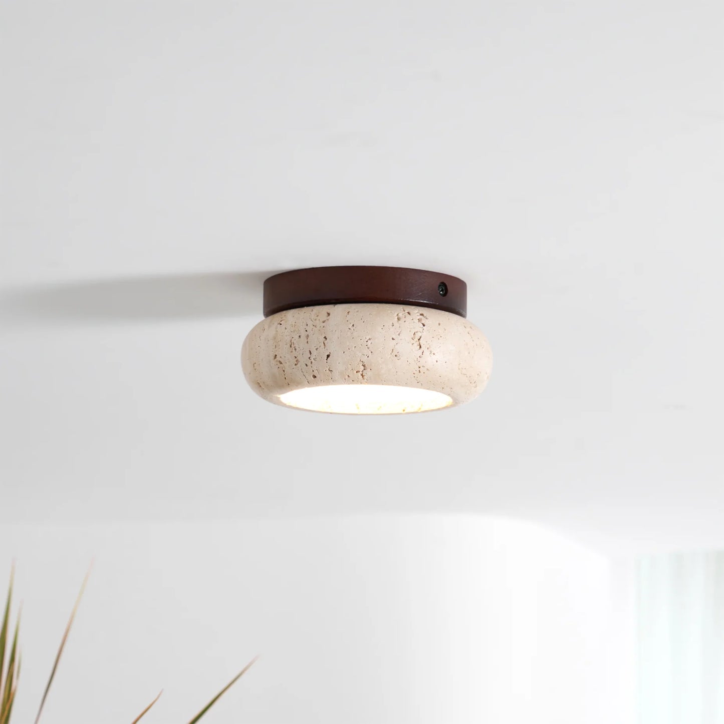Ceiling Light Travertine Stone Wooden Base Modern Interior | Cairns