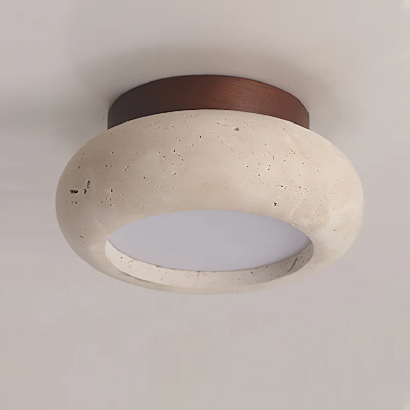 Ceiling Light Travertine Stone Wooden Base Modern Interior | Cairns