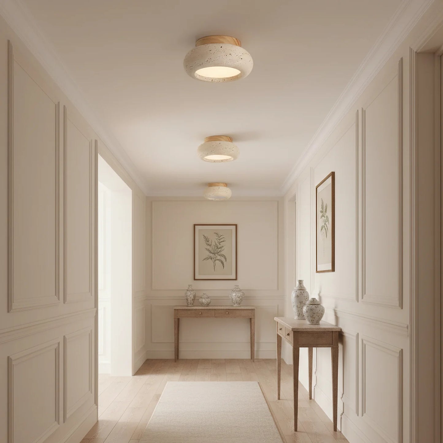 Ceiling Light Travertine Stone Wooden Base Modern Interior | Cairns