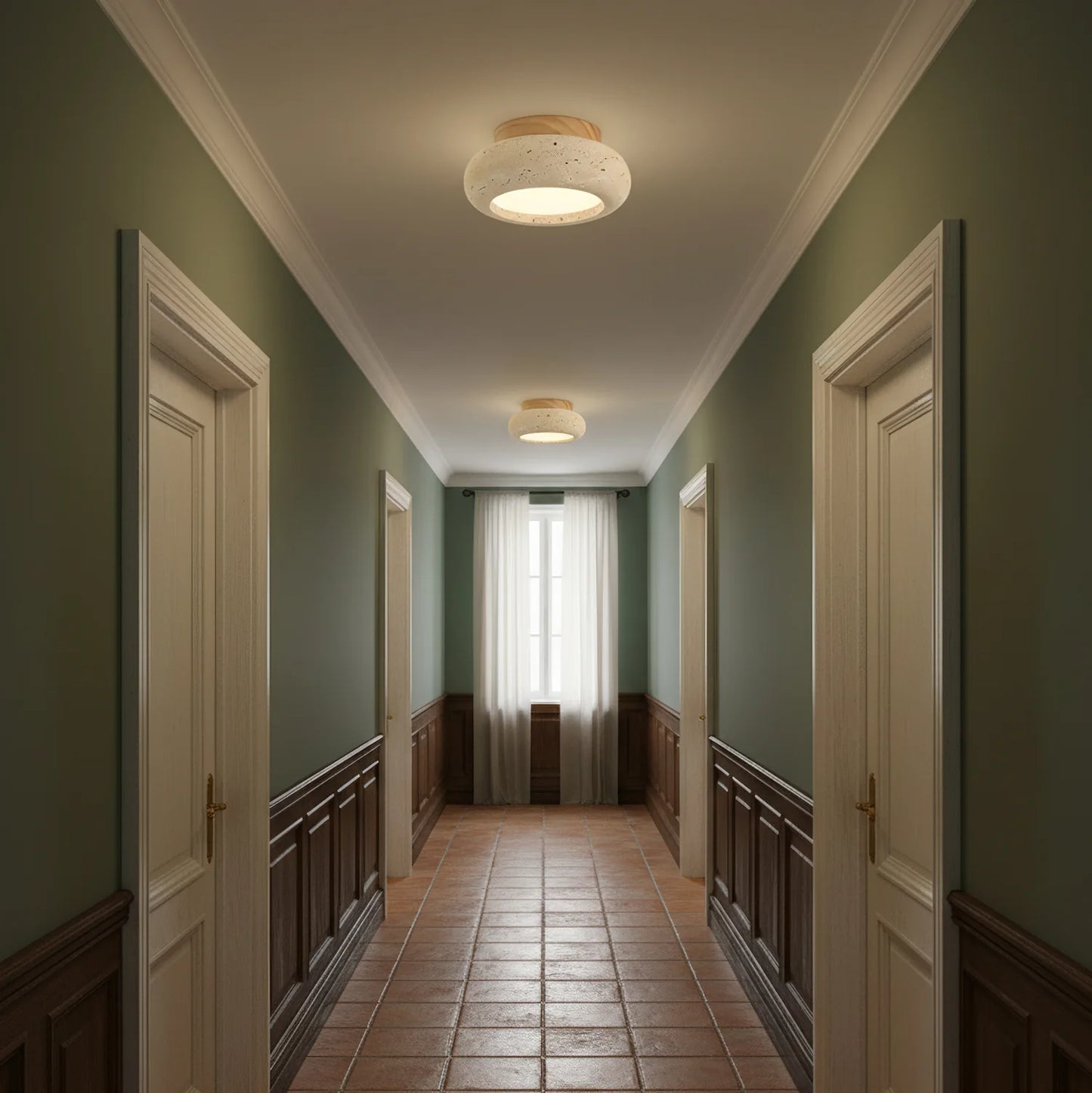 Ceiling Light Travertine Stone Wooden Base Modern Interior | Cairns
