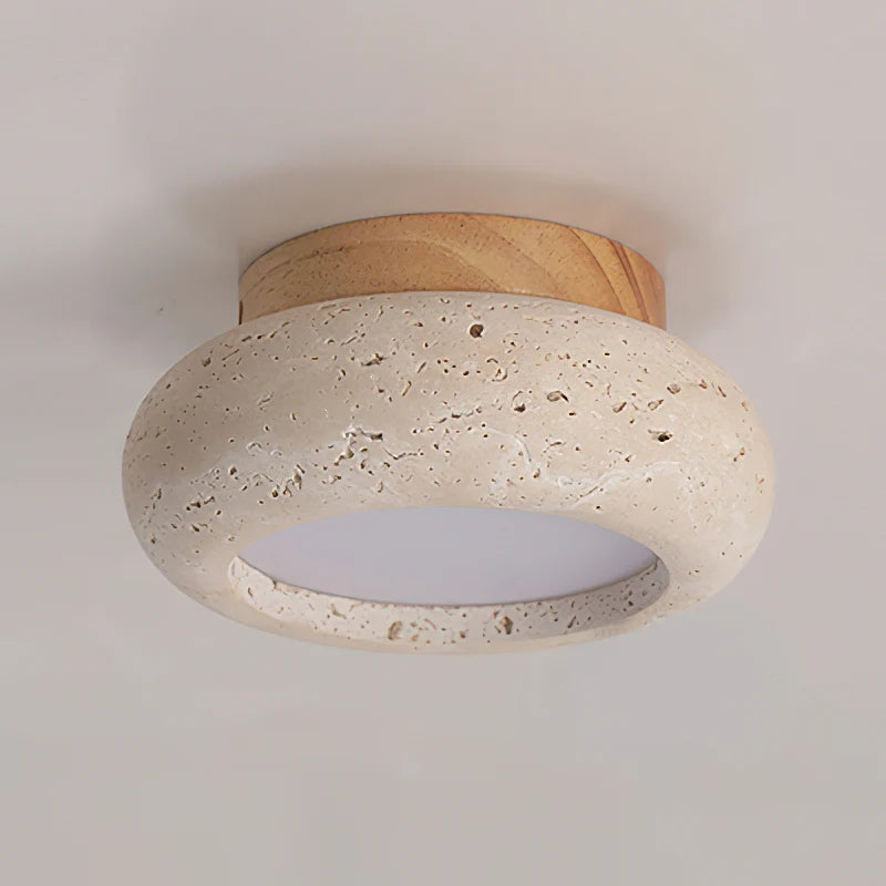 Ceiling Light Travertine Stone Wooden Base Modern Interior | Cairns